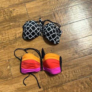 Colorblock Orange-Red-Pink Bandeau Bikini Top